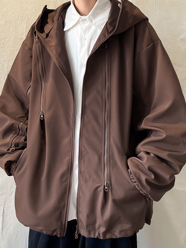 Men's Gorpcore Solid Zipper Drawstring Jacket-3