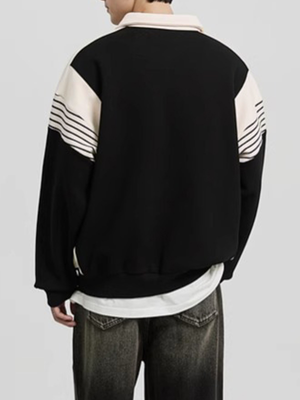 Men's Contrast Color Half Zip Knit Sweatshirt-4