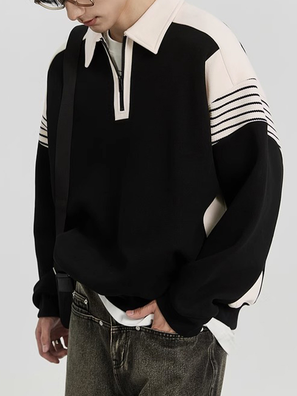 Men's Contrast Color Half Zip Knit Sweatshirt-1