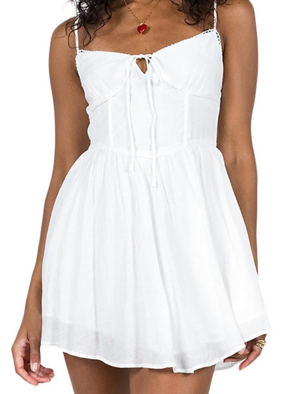 Solid Tie Up Cami Mini Dress-2