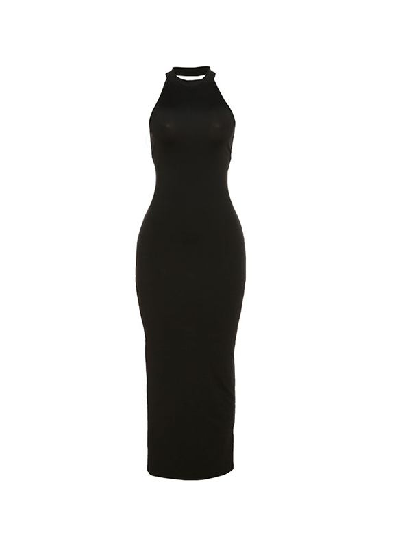 Backless Halter Thigh Split Maxi Dress-4