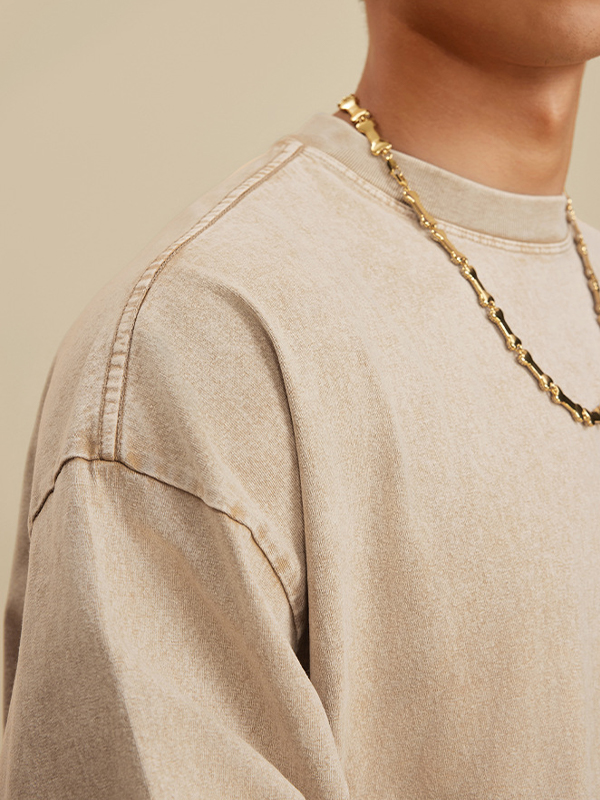 Men' Vintage Washed Solid Color Long Sleeve Tee-2