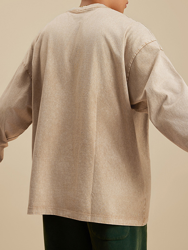 Men' Vintage Washed Solid Color Long Sleeve Tee-1