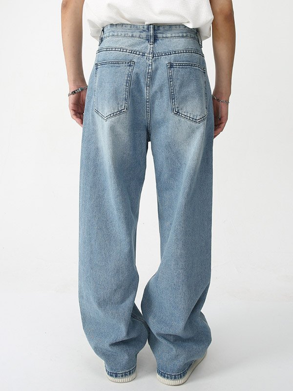 Men's Letter Printed Loose Jeans-5