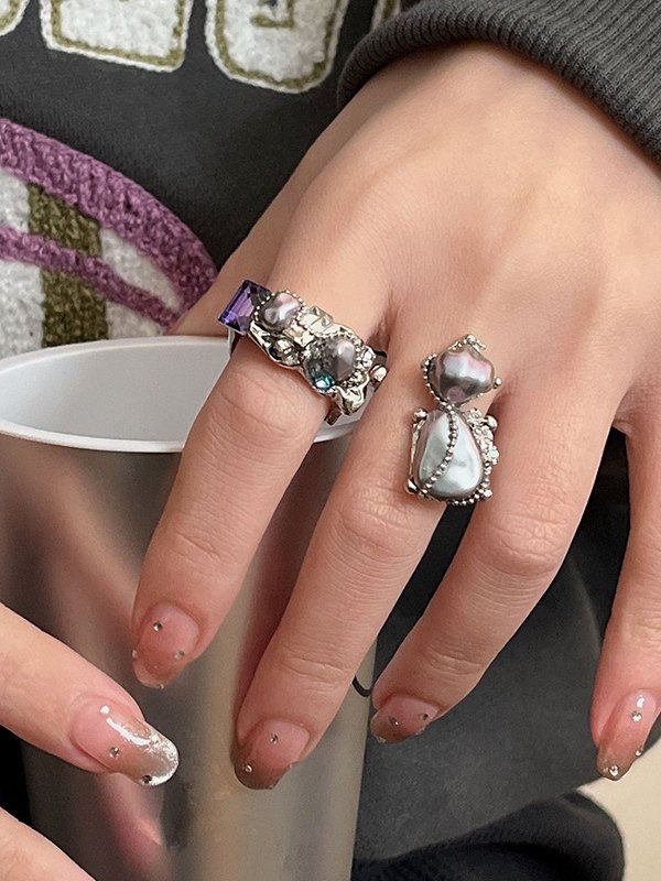 Vintage Irregular Faux Pearl Cuff Ring-2