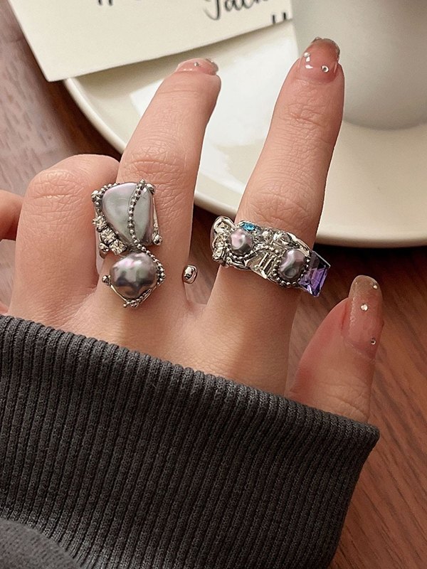 Vintage Irregular Faux Pearl Cuff Ring-3