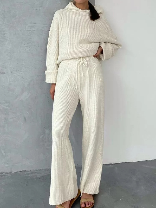 Solid Oversized Hoodie&Drawstring Wide Leg Pants Set-1