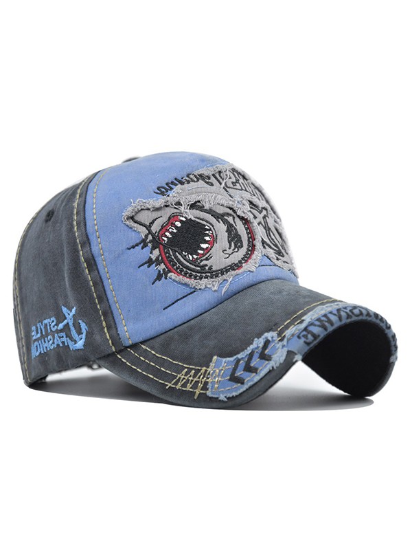 Vintage Shark Embroidered Distressed Baseball Cap-1