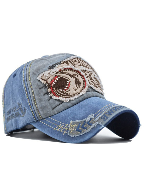 Vintage Shark Embroidered Distressed Baseball Cap-1