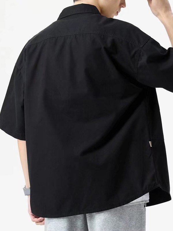 Men's Short Sleeve Buttoned Casual Cargo Shirt-3