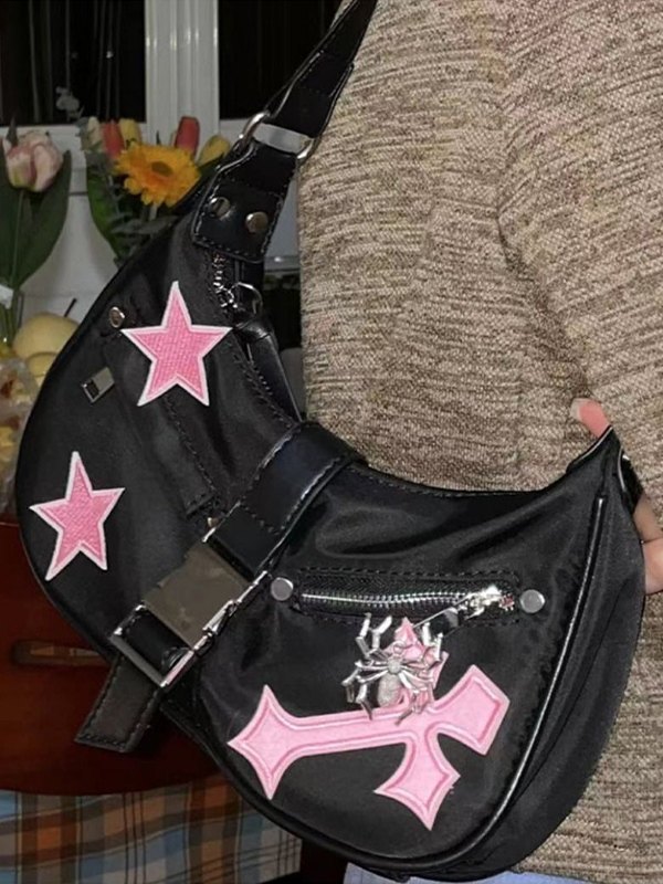 Cross Star Buckled Pu Leather Shoulder Bag-3