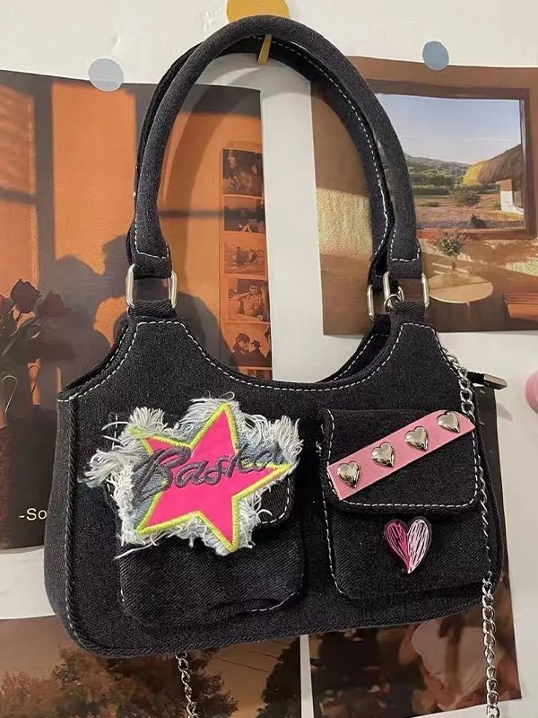 Star Patch Y2K Denim Shoulder Bag-1