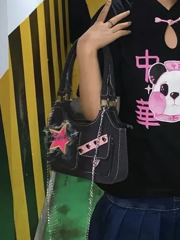 Star Patch Y2K Denim Shoulder Bag-3