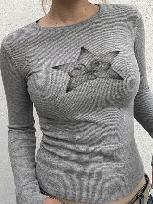 Adorable Star Print Slim Long Sleeve Knit-1